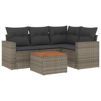 5-tlg. Garten-Sofagarnitur mit Kissen Grau Poly Rattan