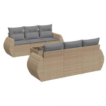 7-tlg. Garten-Sofagarnitur mit Kissen Beige Poly Rattan