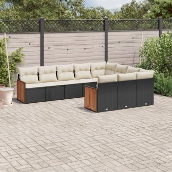 ARDEBO.de - 10-tlg. Garten-Sofagarnitur mit Kissen Schwarz Poly Rattan