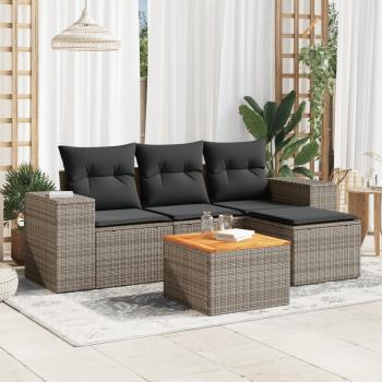 ARDEBO.de - 5-tlg. Garten-Sofagarnitur mit Kissen Grau Poly Rattan