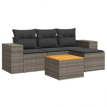 5-tlg. Garten-Sofagarnitur mit Kissen Grau Poly Rattan