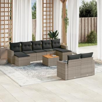 ARDEBO.de - 10-tlg. Garten-Sofagarnitur mit Kissen Grau Poly Rattan