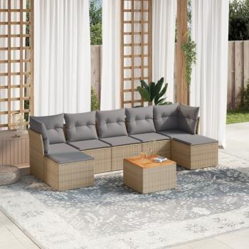 ARDEBO.de - 8-tlg. Garten-Sofagarnitur mit Kissen Beige Poly Rattan