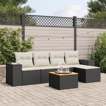 ARDEBO.de - 6-tlg. Garten-Sofagarnitur mit Kissen Schwarz Poly Rattan