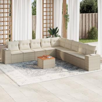 ARDEBO.de - 10-tlg. Garten-Sofagarnitur mit Kissen Beige Poly Rattan