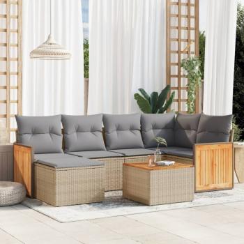 ARDEBO.de - 7-tlg. Garten-Sofagarnitur mit Kissen Beige Poly Rattan