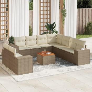 ARDEBO.de - 10-tlg. Garten-Sofagarnitur mit Kissen Beige Poly Rattan