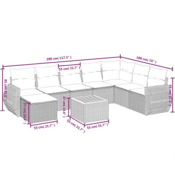 9-tlg. Garten-Sofagarnitur mit Kissen Schwarz Poly Rattan