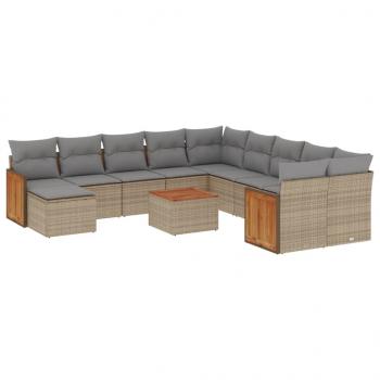 12-tlg. Garten-Sofagarnitur mit Kissen Beige Poly Rattan