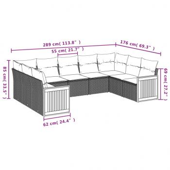 9-tlg. Garten-Sofagarnitur mit Kissen Beige Poly Rattan