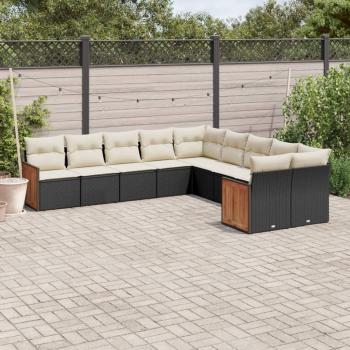 ARDEBO.de - 10-tlg. Garten-Sofagarnitur mit Kissen Schwarz Poly Rattan