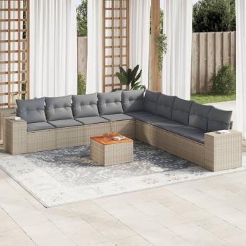 ARDEBO.de - 10-tlg. Garten-Sofagarnitur mit Kissen Beige Poly Rattan