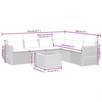 7-tlg. Garten-Sofagarnitur mit Kissen Beige Poly Rattan