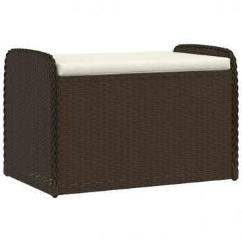 Sitzbank mit Stauraum & Kissen Braun 80x51x52 cm Poly Rattan