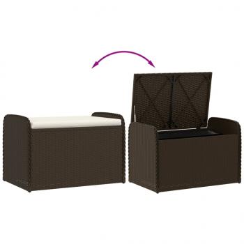 Sitzbank mit Stauraum & Kissen Braun 80x51x52 cm Poly Rattan