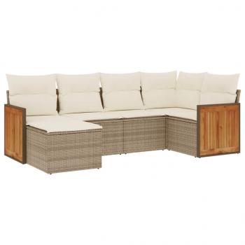 6-tlg. Garten-Sofagarnitur mit Kissen Beige Poly Rattan