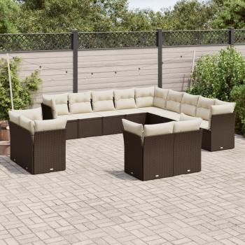 ARDEBO.de - 13-tlg. Garten-Sofagarnitur mit Kissen Braun Poly Rattan 