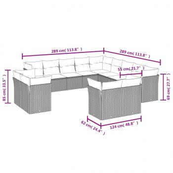 13-tlg. Garten-Sofagarnitur mit Kissen Braun Poly Rattan 