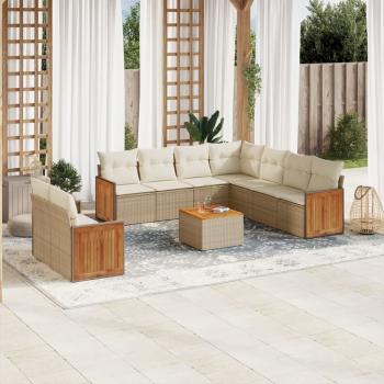 ARDEBO.de - 10-tlg. Garten-Sofagarnitur mit Kissen Beige Poly Rattan