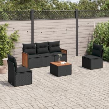 ARDEBO.de - 6-tlg. Garten-Sofagarnitur mit Kissen Schwarz Poly Rattan