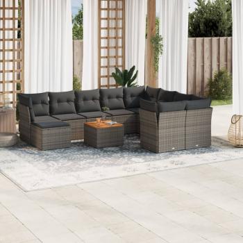 ARDEBO.de - 11-tlg. Garten-Sofagarnitur mit Kissen Grau Poly Rattan