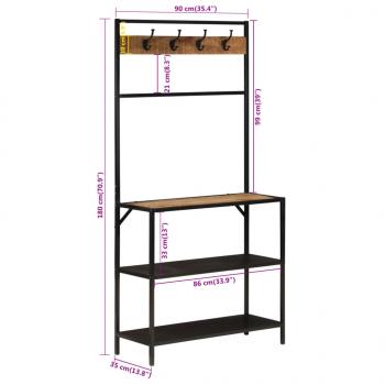 Garderobenständer 90x35x180 cm Massivholz Mango und Eisen