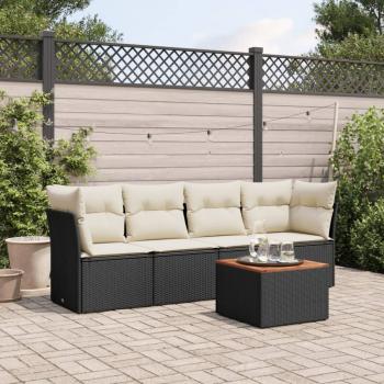 ARDEBO.de - 5-tlg. Garten-Sofagarnitur mit Kissen Schwarz Poly Rattan