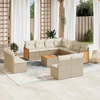 ARDEBO.de - 12-tlg. Garten-Sofagarnitur mit Kissen Beige Poly Rattan