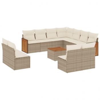 12-tlg. Garten-Sofagarnitur mit Kissen Beige Poly Rattan