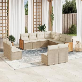 ARDEBO.de - 11-tlg. Garten-Sofagarnitur mit Kissen Beige Poly Rattan