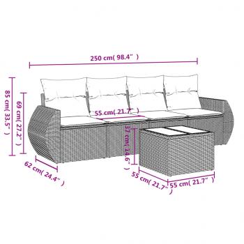 5-tlg. Garten-Sofagarnitur mit Kissen Grau Poly Rattan