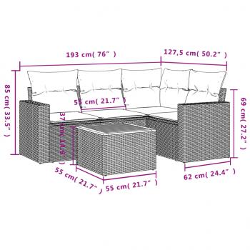 5-tlg. Garten-Sofagarnitur mit Kissen Beige Poly Rattan