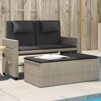 ARDEBO.de - Gartenbank Verstellbar mit Kissen Hellgrau Poly Rattan