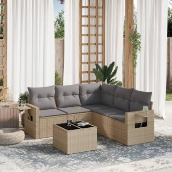 ARDEBO.de - 6-tlg. Garten-Sofagarnitur mit Kissen Beige Poly Rattan