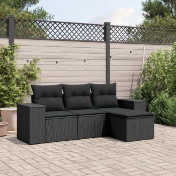 ARDEBO.de - 4-tlg. Garten-Sofagarnitur mit Kissen Schwarz Poly Rattan