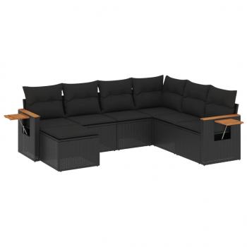 7-tlg. Garten-Sofagarnitur mit Kissen Schwarz Poly Rattan