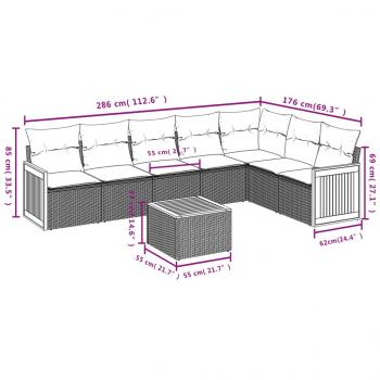 8-tlg. Garten-Sofagarnitur mit Kissen Grau Poly Rattan