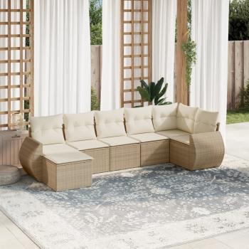 ARDEBO.de - 7-tlg. Garten-Sofagarnitur mit Kissen Beige Poly Rattan