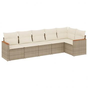 6-tlg. Garten-Sofagarnitur mit Kissen Beige Poly Rattan