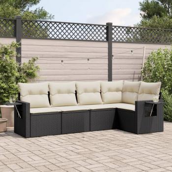 ARDEBO.de - 5-tlg. Garten-Sofagarnitur mit Kissen Schwarz Poly Rattan