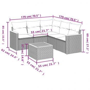 6-tlg. Garten-Sofagarnitur mit Kissen Grau Poly Rattan