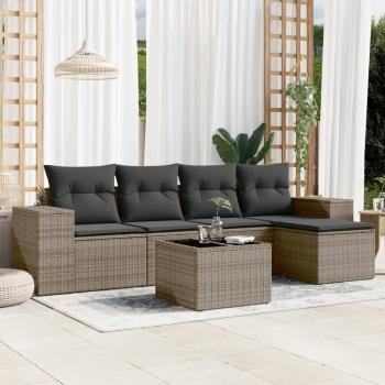 ARDEBO.de - 6-tlg. Garten-Sofagarnitur mit Kissen Grau Poly Rattan