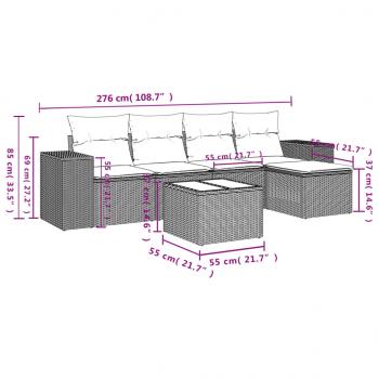 6-tlg. Garten-Sofagarnitur mit Kissen Grau Poly Rattan