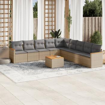 ARDEBO.de - 10-tlg. Garten-Sofagarnitur mit Kissen Beige Poly Rattan