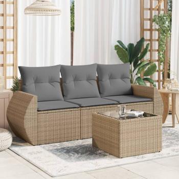 ARDEBO.de - 4-tlg. Garten-Sofagarnitur mit Kissen Beige Poly Rattan