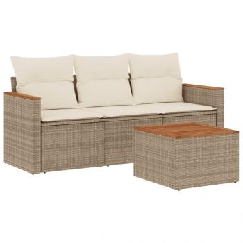 4-tlg. Garten-Sofagarnitur mit Kissen Beige Poly Rattan