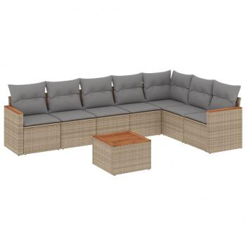 8-tlg. Garten-Sofagarnitur mit Kissen Beige Poly Rattan