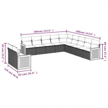 11-tlg. Garten-Sofagarnitur mit Kissen Grau Poly Rattan