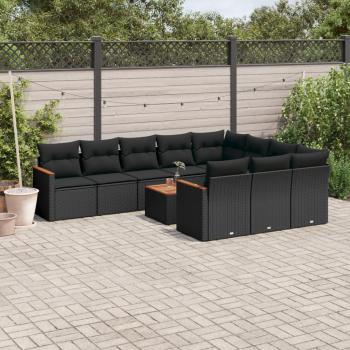 ARDEBO.de - 11-tlg. Garten-Sofagarnitur mit Kissen Schwarz Poly Rattan