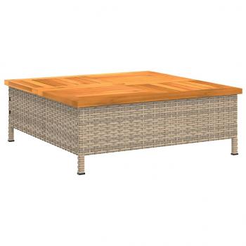 Gartentisch Beige 70x70x25 cm Rattan und Akazienholz